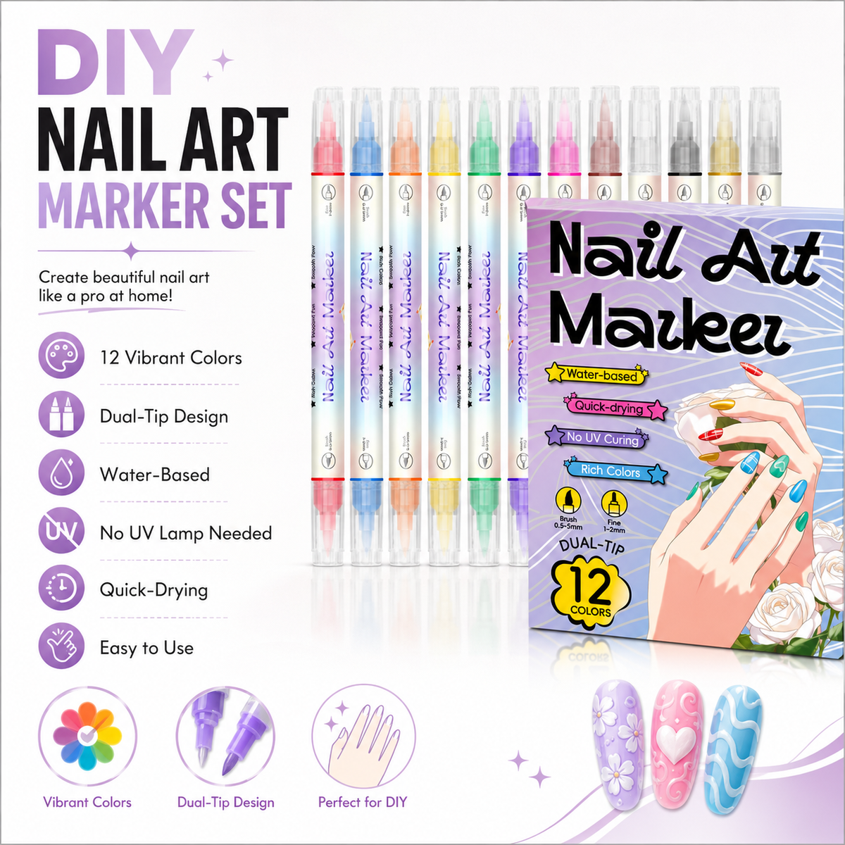 💅 LIMITED-TIME 50% OFF ✨ 24-Color Dual-Tip Nail Art Pens — Fine Tip & Brush Tip, Quick-Dry
