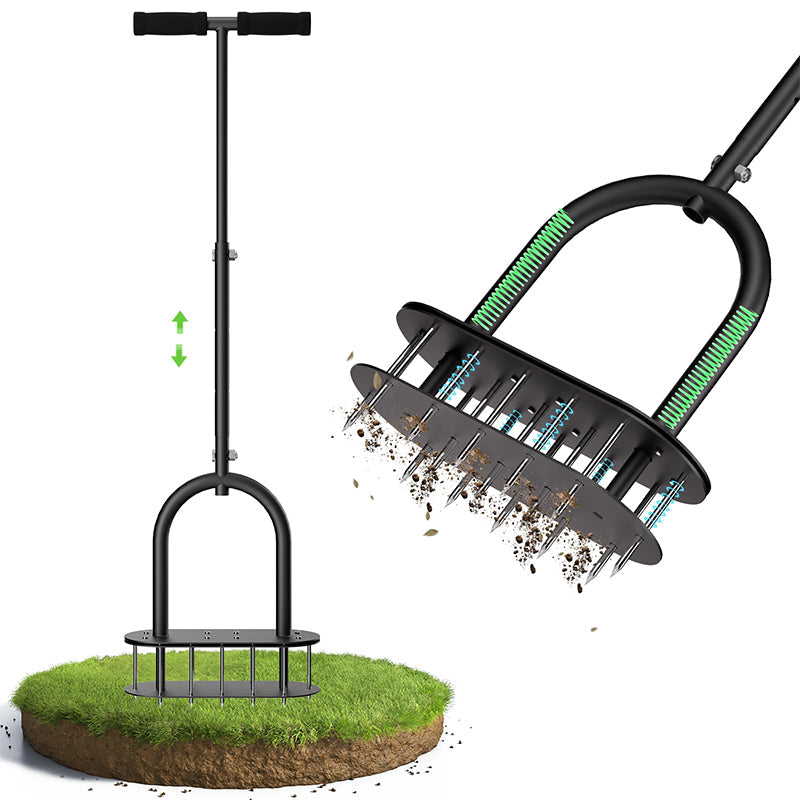🌱 Heavy-Duty Manual Lawn Coring Aerator – Carbon Steel Soil Plug Aerator with Spring Ejection