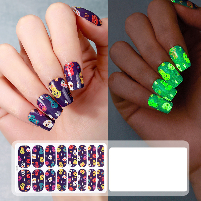 🎃💅 Glow-in-the-Dark Halloween Nail Wraps – Luminous Gel-Style Nail Stickers for Spooky Season