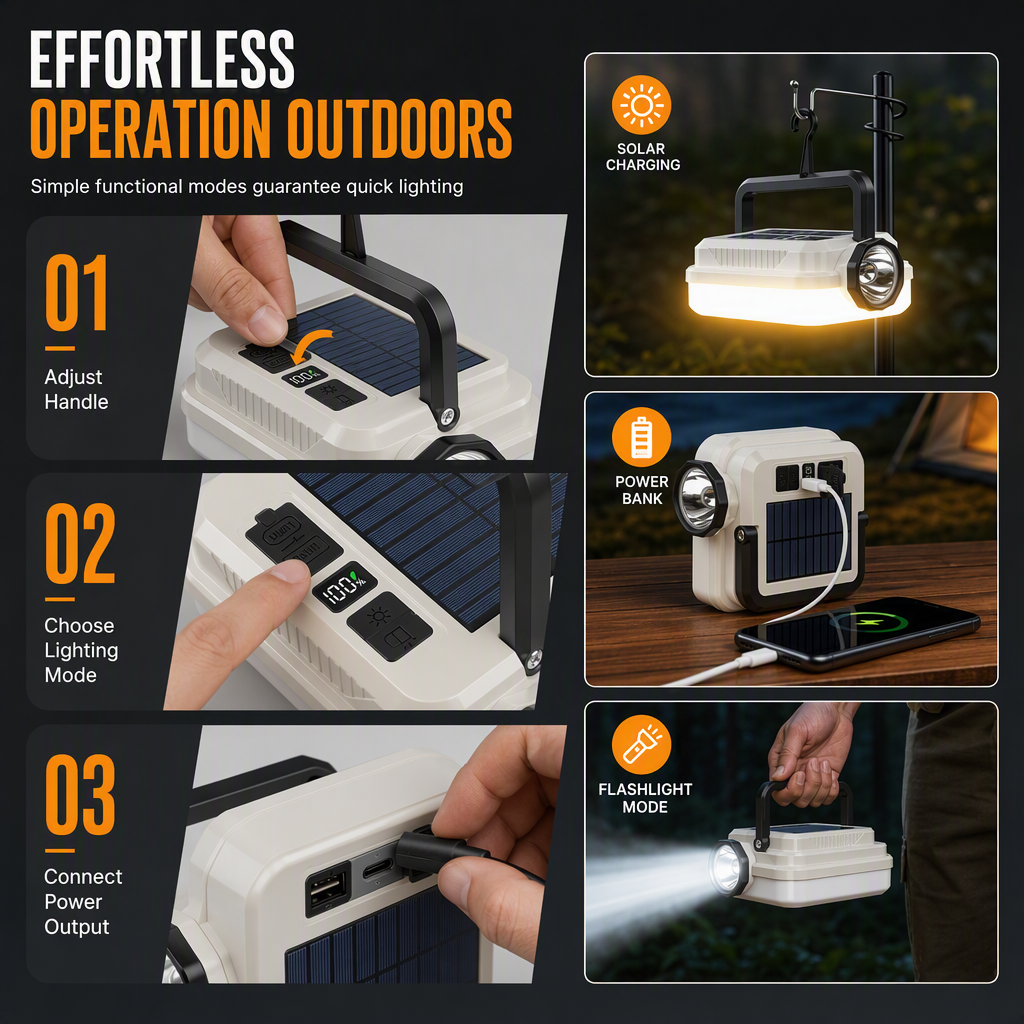 ⏳Time-Limited Special⏰Dual‑Light Solar Camping Lantern‑Multi‑Function Portable Solar Work Light with Power Bank, Hanging Emergency Lamp for Camping Hiking Power‑Outage