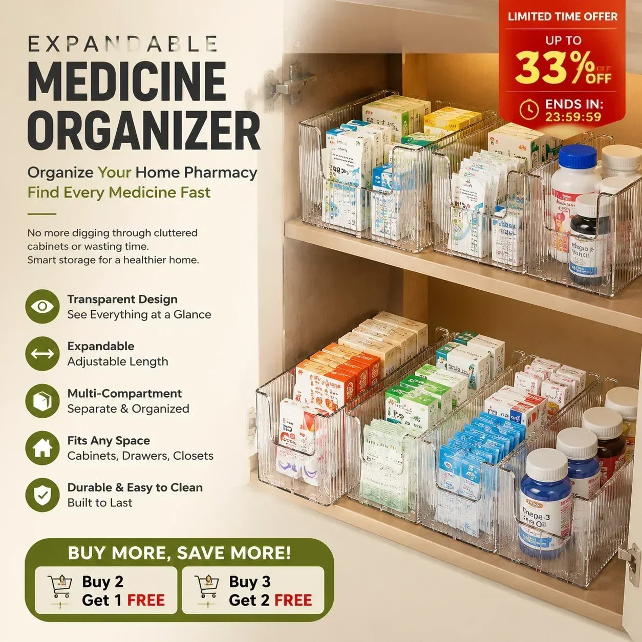 🎁Transparent Expandable Medicine Organizer — expandable, perfect for a tidy medicine cabinet 💊🗄️