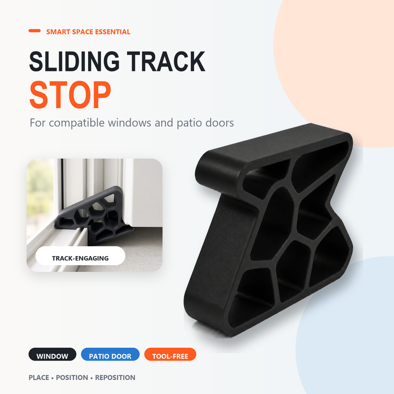 💥LAST DAY BUY 1 GET 1 FREE🥳Secure Track Door Stop – Absorbs impact, reduces slamming & protects rails. Compact locking design – fits sliding windows & balcony doors! 🛡️🔇