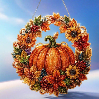 🍂 Fall Pumpkin Diamond Painting Wreath Hanging Ornament Complete DIY Kit