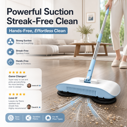 🧹LIMITED TIME 50% OFF! Manual Hands-Free Sweeper Broom, 3-in-1 Sweep Suction Mop Cleaner with Strong Suction Streak-Free Floor Cleaning for Pet Hair Dust Debris