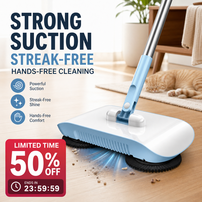 🧹LIMITED TIME 50% OFF! Manual Hands-Free Sweeper Broom, 3-in-1 Sweep Suction Mop Cleaner with Strong Suction Streak-Free Floor Cleaning for Pet Hair Dust Debris
