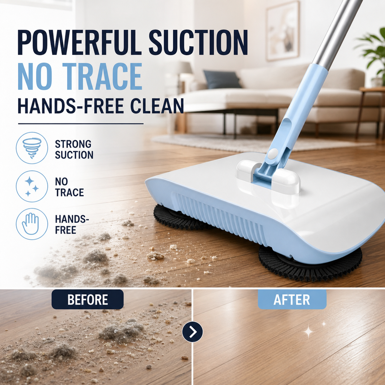 🧹LIMITED TIME 50% OFF! Manual Hands-Free Sweeper Broom, 3-in-1 Sweep Suction Mop Cleaner with Strong Suction Streak-Free Floor Cleaning for Pet Hair Dust Debris