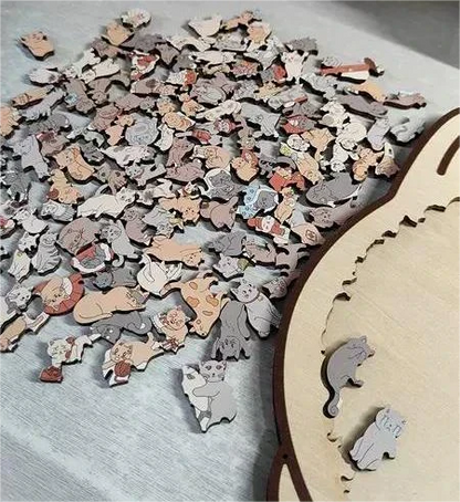 🎁🧩135-Piece Morandi-Colored Cat Shaped Wooden Jigsaw Puzzle