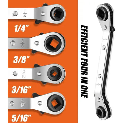 4-in-1 HVAC Ratchet Service Wrench Set with S2 Hex Bit Adapters