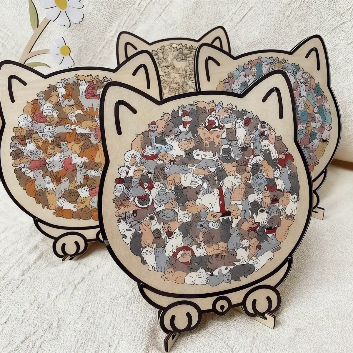 🎁🧩135-Piece Morandi-Colored Cat Shaped Wooden Jigsaw Puzzle