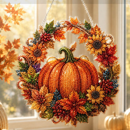 🍂 Fall Pumpkin Diamond Painting Wreath Hanging Ornament Complete DIY Kit
