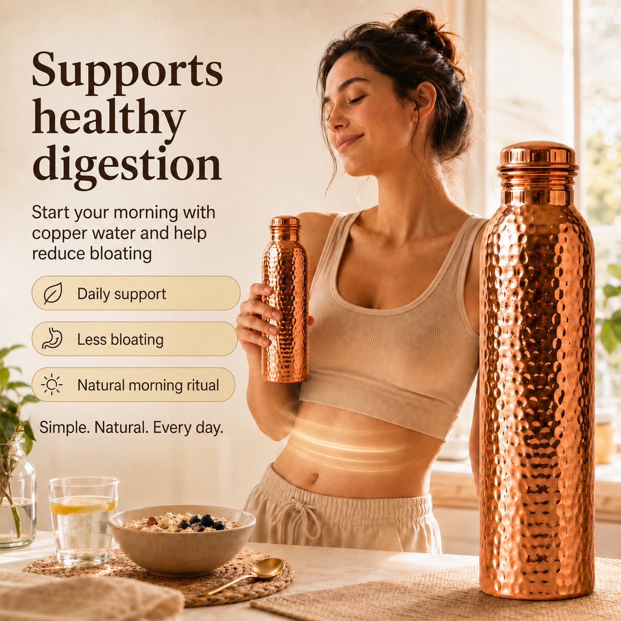 Premium Drinking Bottle Made of 100% Solid Copper – Plastic-Free and Inspired by Ayurveda