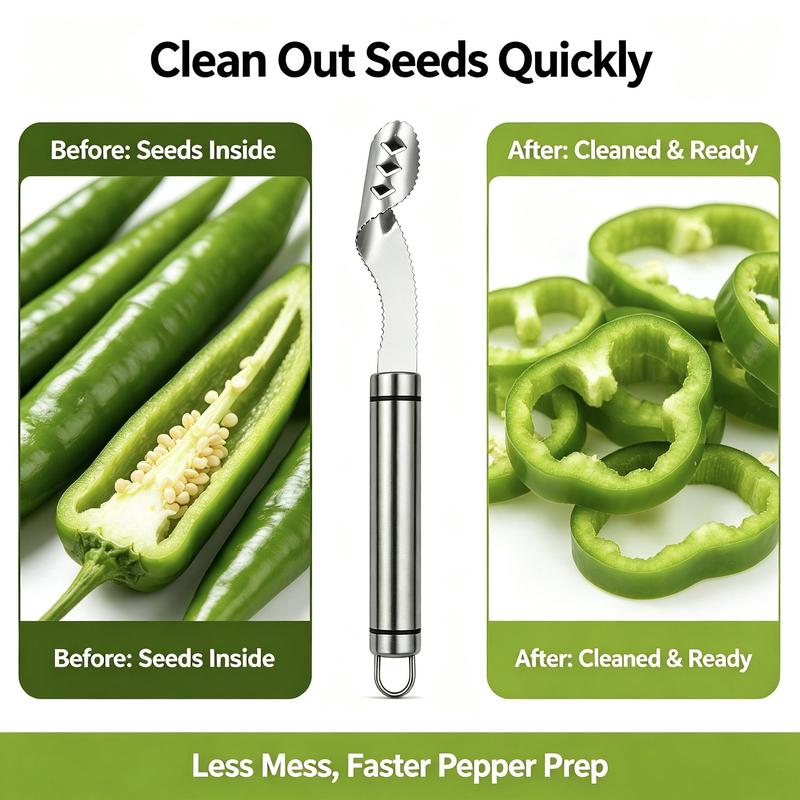 Stainless Steel Pepper Corer Seed Remover Tool, Chili Bell Pepper Core Deseeder, Multi Vegetable Seed Core Remover for Tomato Cucumber Kitchen Gadget
