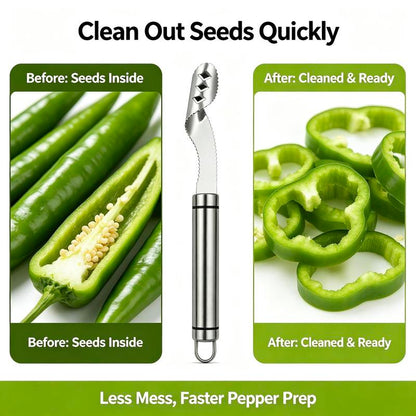 Stainless Steel Pepper Corer Seed Remover Tool, Chili Bell Pepper Core Deseeder, Multi Vegetable Seed Core Remover for Tomato Cucumber Kitchen Gadget