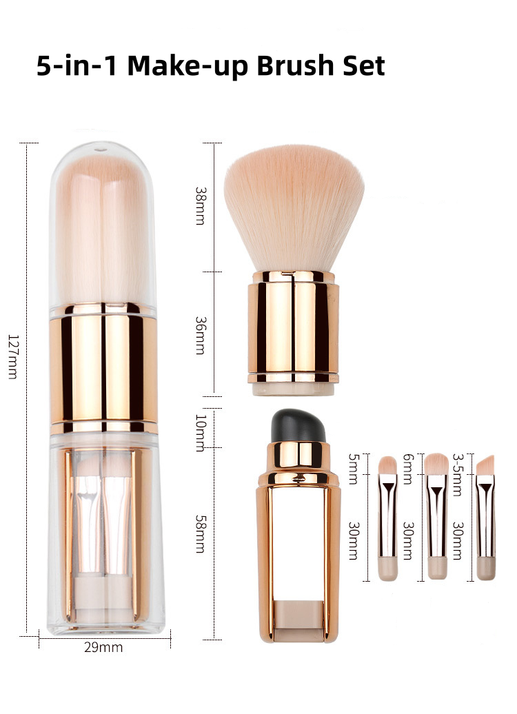 🖌️LAST DAY SALE 50% OFF !!📢Portable Retractable Makeup Brush Set – Multifunctional Travel Cosmetic Tool with Powder, Blush & Silicone Lip Brush