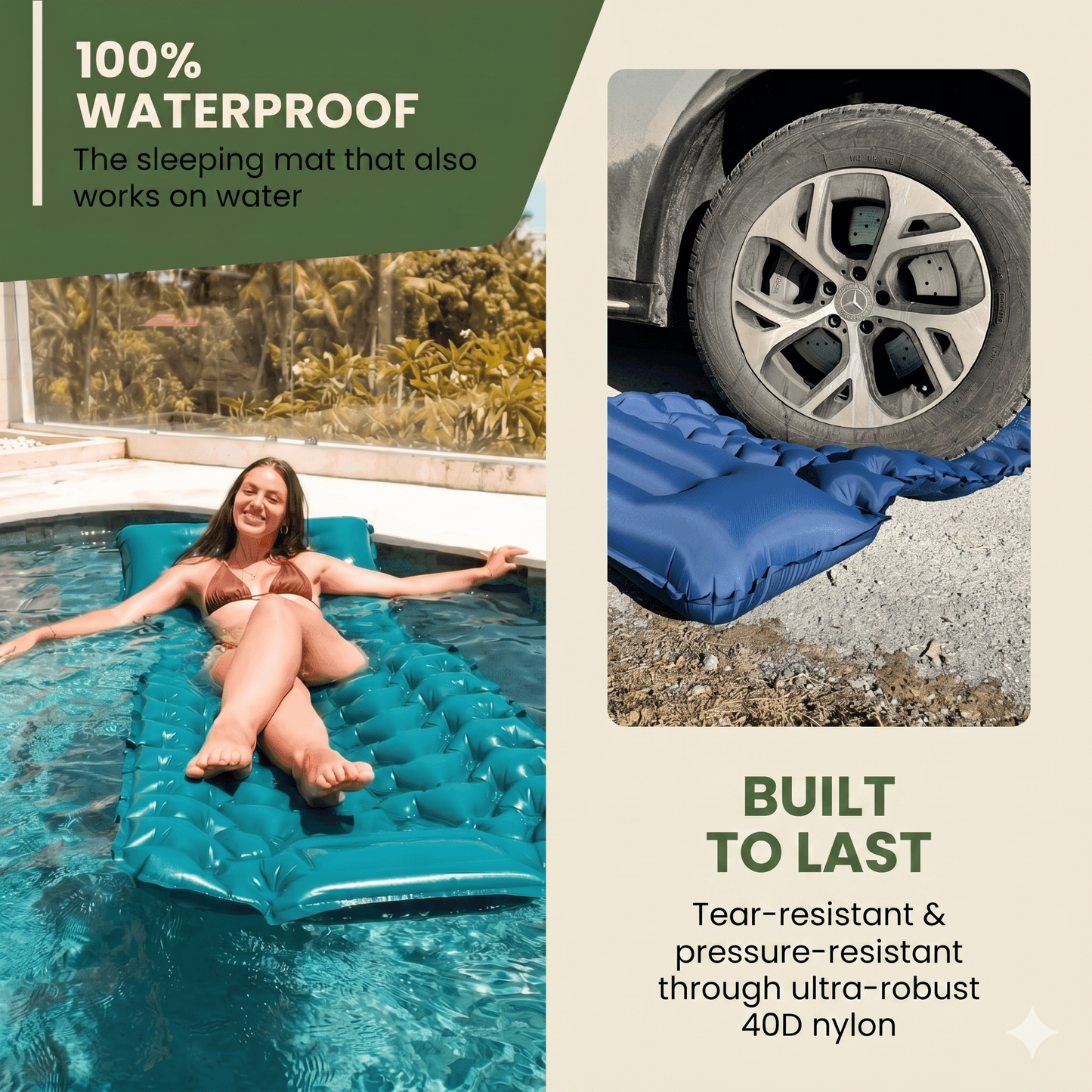 ⏳LIMITED OFFER 50%OFF🌞Luxury Ultralight Sleeping Mat – With Built-in Foot Pump – 7.5cm Thick & Connectable – Perfect for Camping, Hiking & Beach – Waterproof & Compact