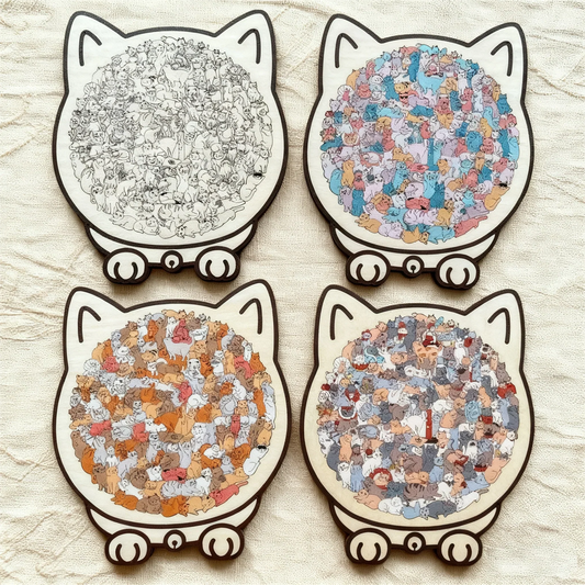 🎁🧩135-Piece Morandi-Colored Cat Shaped Wooden Jigsaw Puzzle