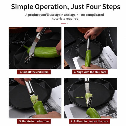 Stainless Steel Pepper Corer Seed Remover Tool, Chili Bell Pepper Core Deseeder, Multi Vegetable Seed Core Remover for Tomato Cucumber Kitchen Gadget