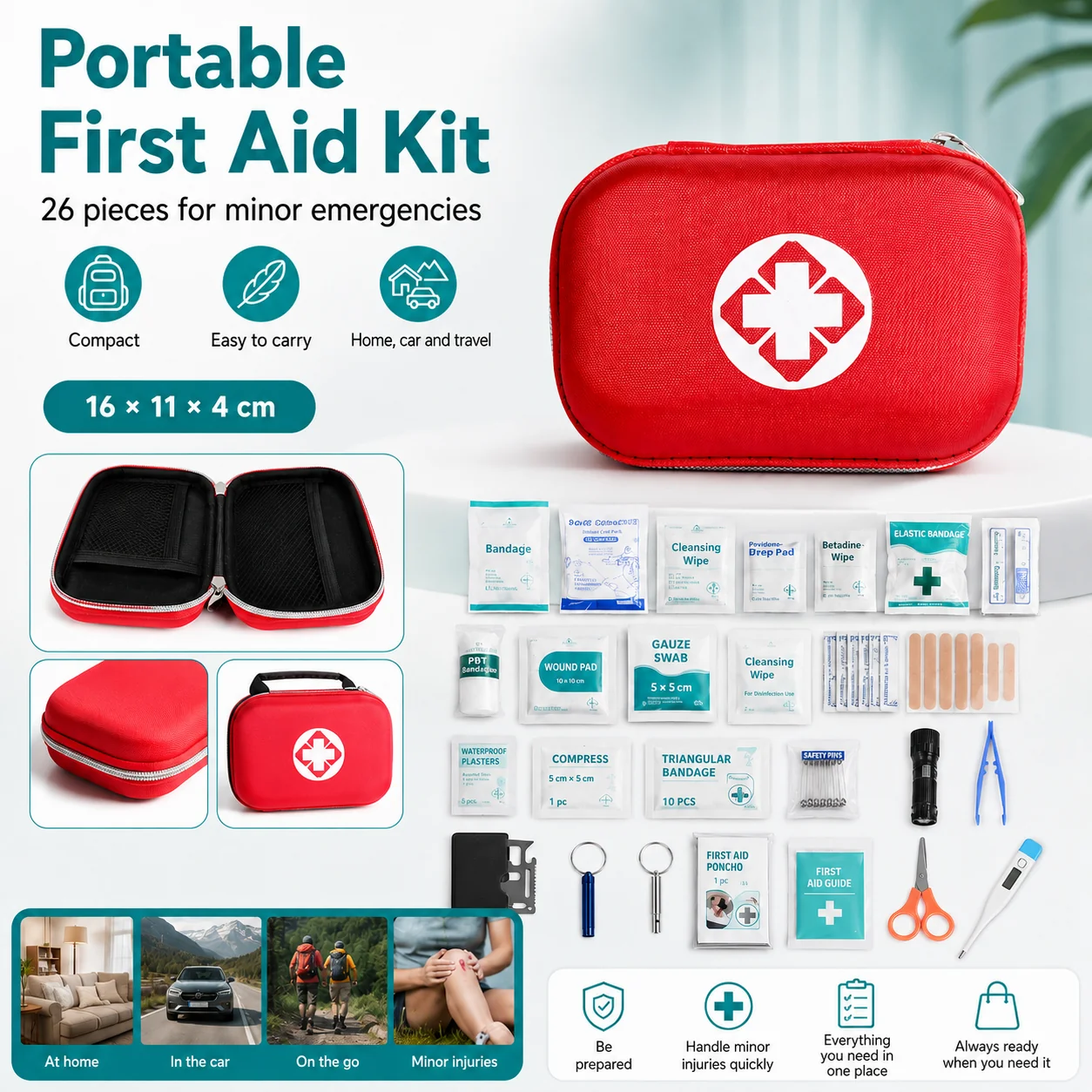 🔥Hot Sale 49% OFF🔥 26-Piece Portable First Aid Kit – for Home, Car, Travel & Camping, Compact 🏥