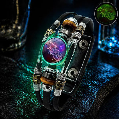 🎉 2026 Sale — Over 21 300 Sold!🔥 Glow‑in‑the‑dark Leather Zodiac Sign Bracelet