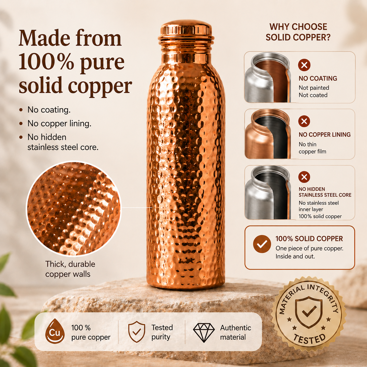 Premium Drinking Bottle Made of 100% Solid Copper – Plastic-Free and Inspired by Ayurveda