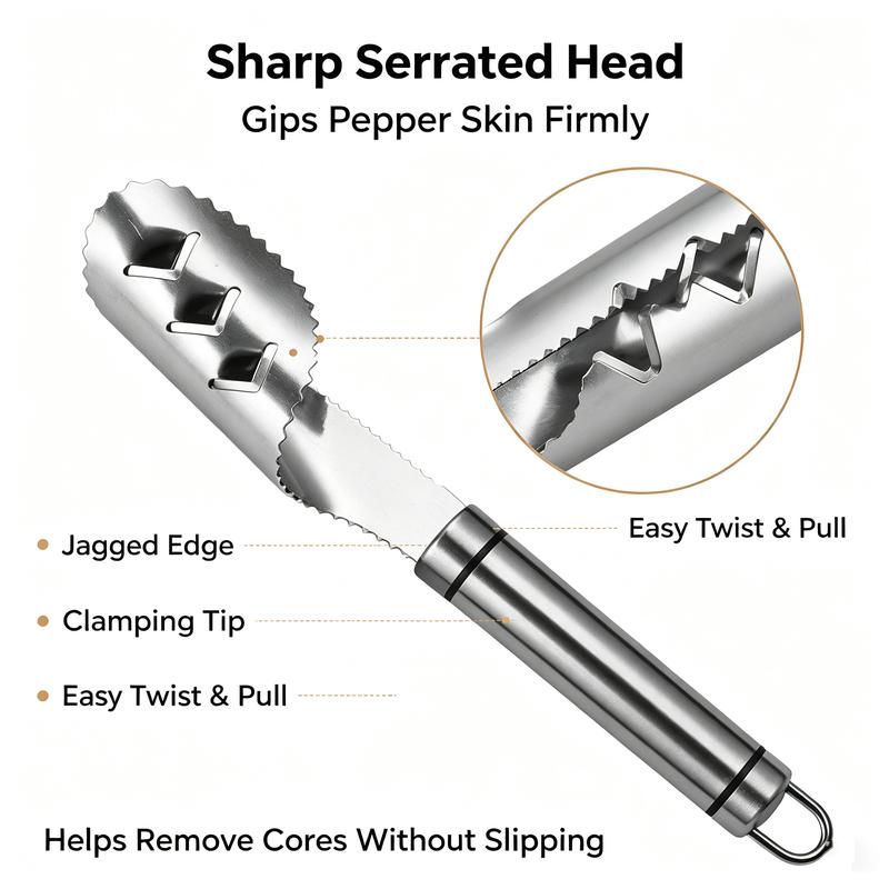Stainless Steel Pepper Corer Seed Remover Tool, Chili Bell Pepper Core Deseeder, Multi Vegetable Seed Core Remover for Tomato Cucumber Kitchen Gadget