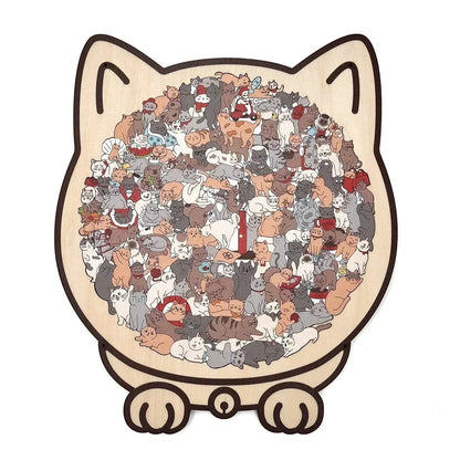 🎁🧩135-Piece Morandi-Colored Cat Shaped Wooden Jigsaw Puzzle