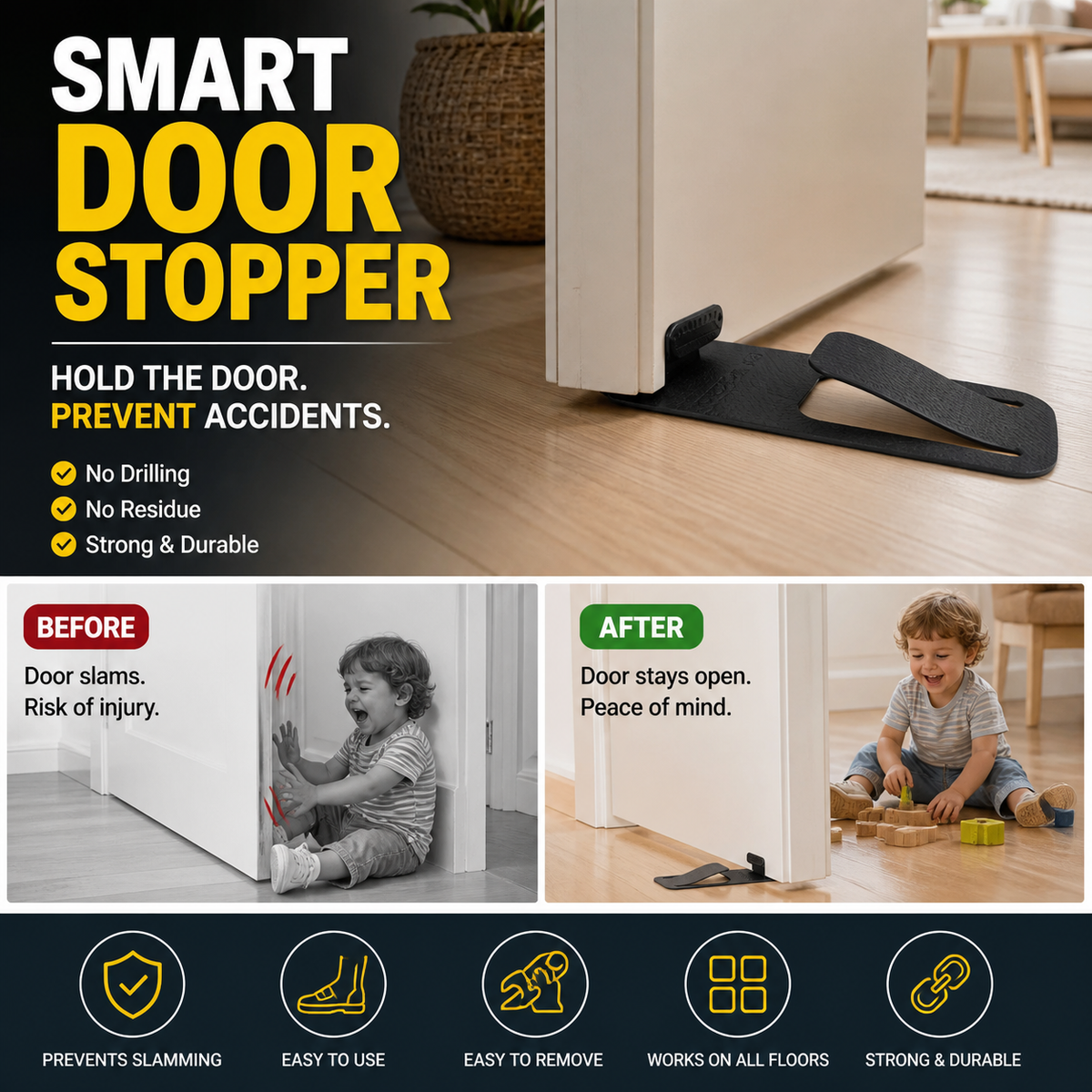 🚪 Floor Door Stopper – Foot Operated & No Drilling