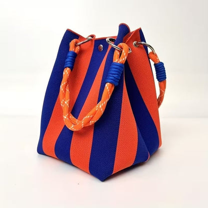 🏆👜  Boho Striped Knit Bucket Handbag for Women – Handmade Summer Beach Shoulder Bag
