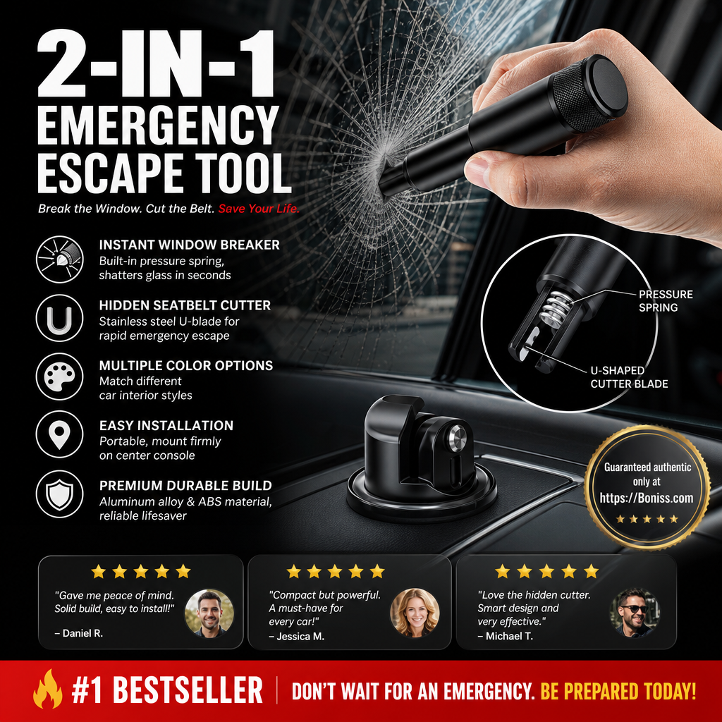 ❄️Summerfresh 50% OFF!🚗2-in-1 Car Emergency Escape Tool – Spring-Loaded Tempered-Glass Window Breaker & Seatbelt Cutter