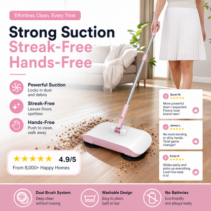 🧹LIMITED TIME 50% OFF! Manual Hands-Free Sweeper Broom, 3-in-1 Sweep Suction Mop Cleaner with Strong Suction Streak-Free Floor Cleaning for Pet Hair Dust Debris