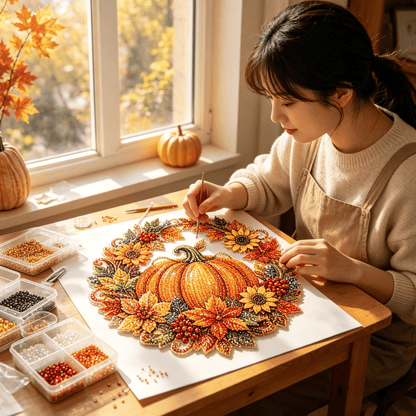 🍂 Fall Pumpkin Diamond Painting Wreath Hanging Ornament Complete DIY Kit