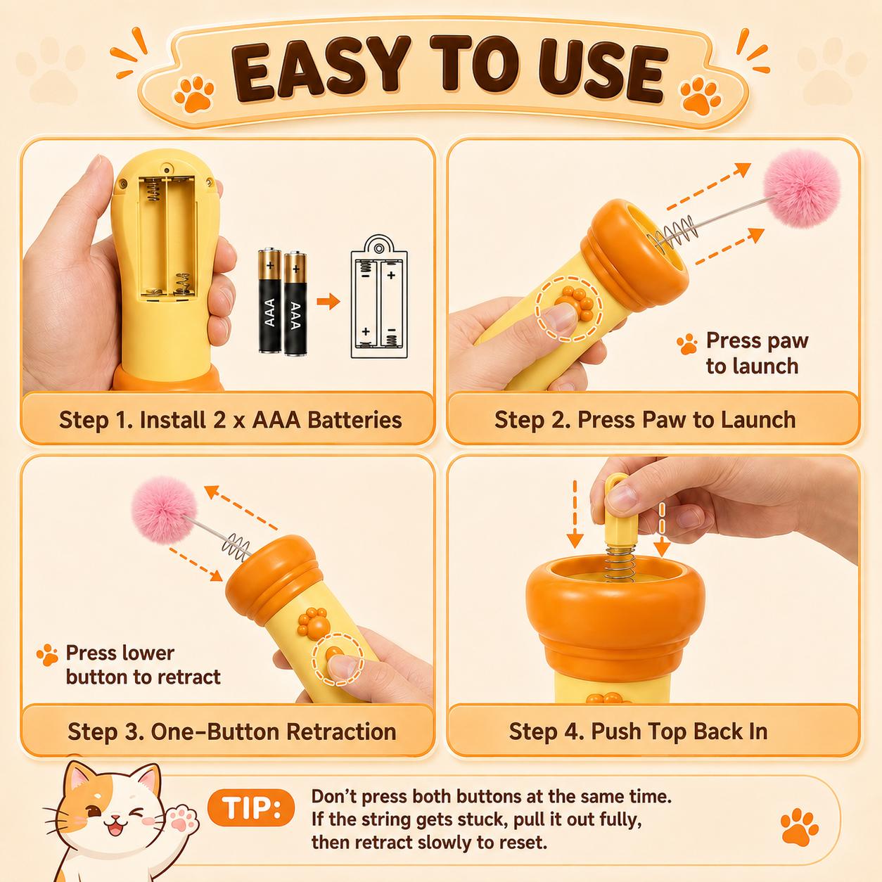Electric Cat Wand Toy for Indoor Cats, 2026 New Interactive Automatic Retractable Cat Teaser with Plush Ball, Fuzzy Ball Launchers Enrichment Toy for Kittens Adult Multi Pet Households