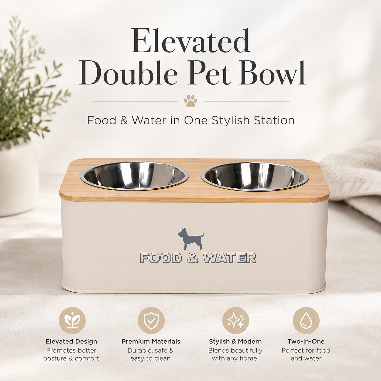 Stainless Steel Detachable Double Pet Bowl