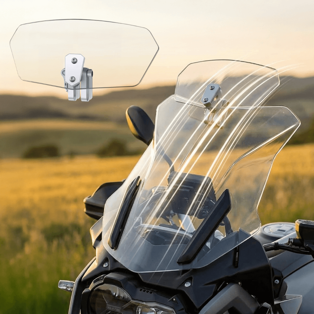 ❄️Zomerfresh 50% Korting!🏍️Verstelbare Motor Winddeflector – Universele Windscherm Spoiler tegen Helmtrillingen, Windgeruis & Turbulentie
