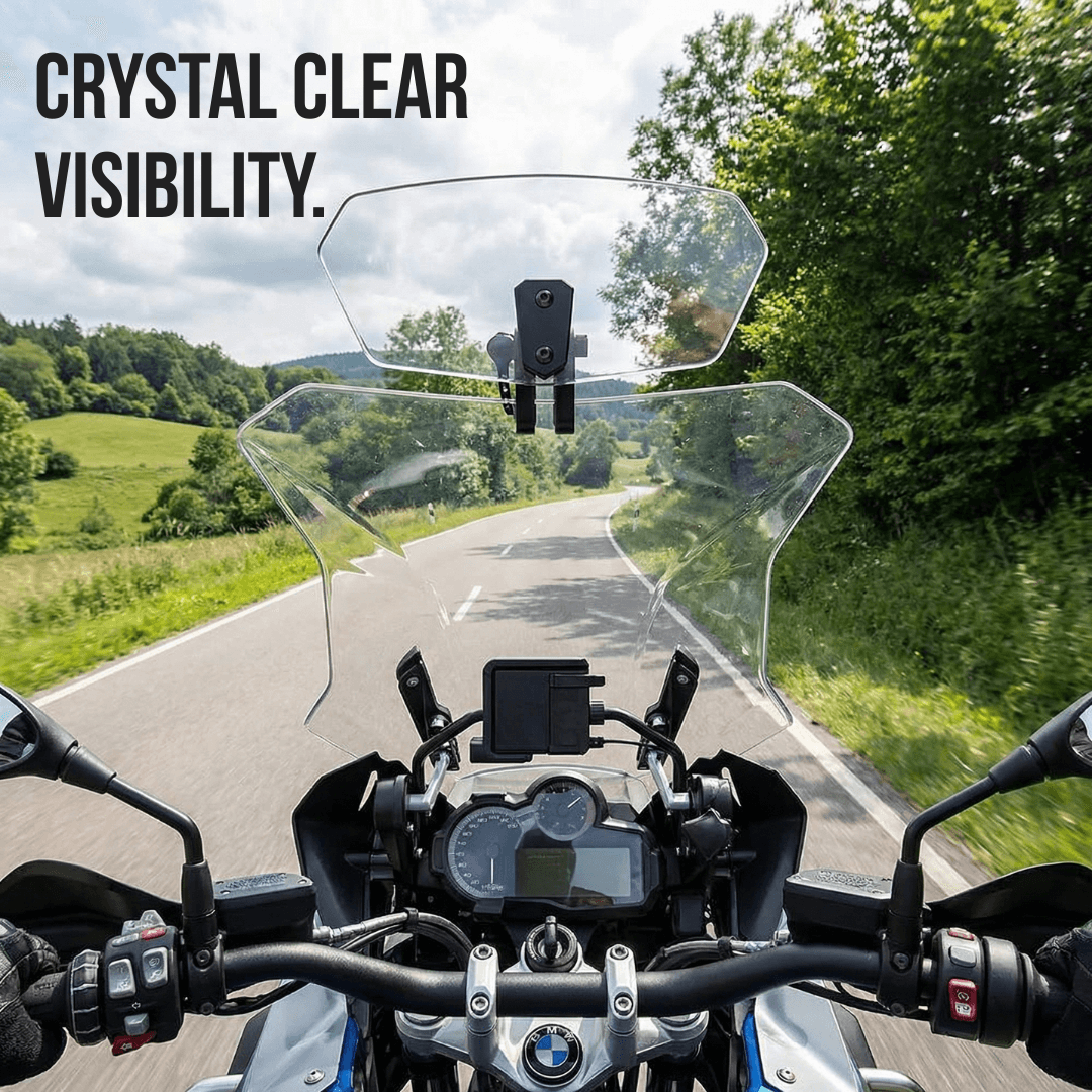 ❄️Zomerfresh 50% Korting!🏍️Verstelbare Motor Winddeflector – Universele Windscherm Spoiler tegen Helmtrillingen, Windgeruis & Turbulentie