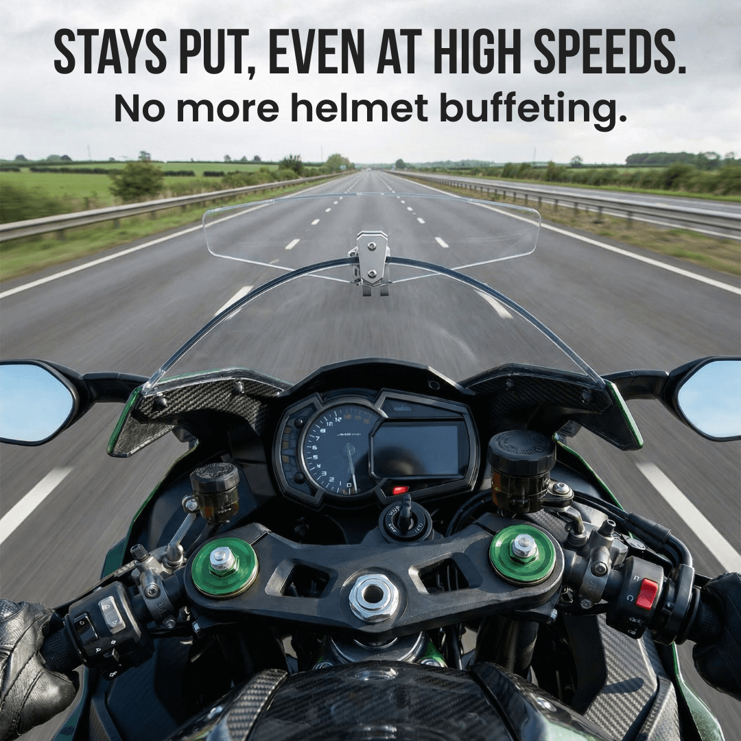 ❄️Zomerfresh 50% Korting!🏍️Verstelbare Motor Winddeflector – Universele Windscherm Spoiler tegen Helmtrillingen, Windgeruis & Turbulentie