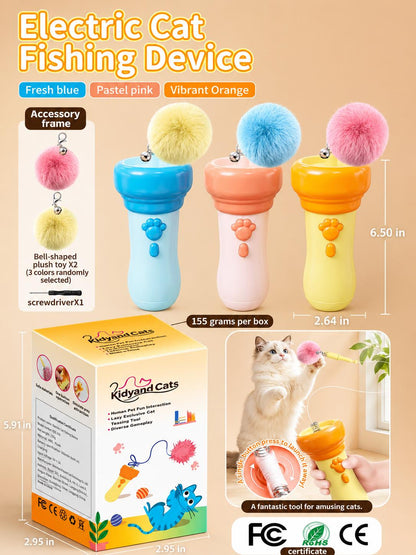 Electric Cat Wand Toy for Indoor Cats, 2026 New Interactive Automatic Retractable Cat Teaser with Plush Ball, Fuzzy Ball Launchers Enrichment Toy for Kittens Adult Multi Pet Households