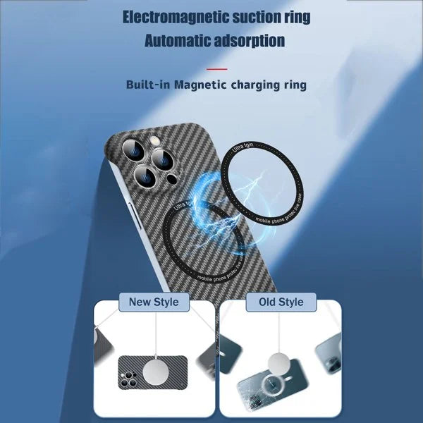 Carbon Fiber Texture Magnetic Wireless Charging Phone Case For iPhone