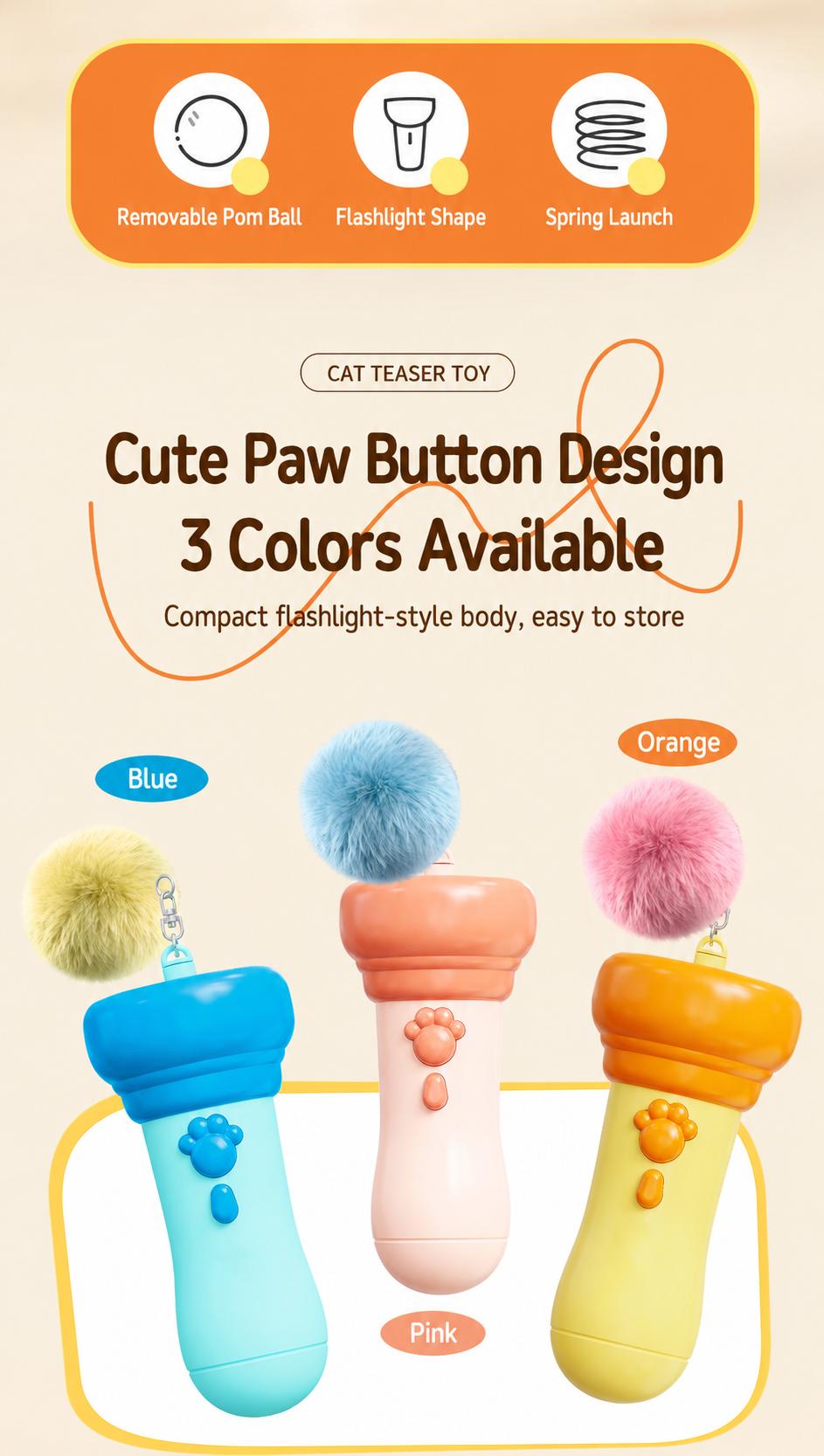 Electric Cat Wand Toy for Indoor Cats, 2026 New Interactive Automatic Retractable Cat Teaser with Plush Ball, Fuzzy Ball Launchers Enrichment Toy for Kittens Adult Multi Pet Households