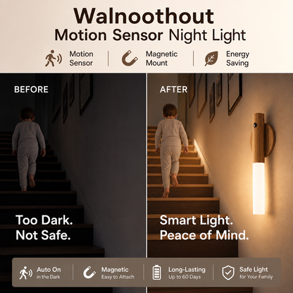 ✨ Walnoothout Motion Sensor Night Light – High-End Aesthetics, Magnetic & Energy-Saving (Designer Lighting for Stylish Interiors & Safe Navigation!)