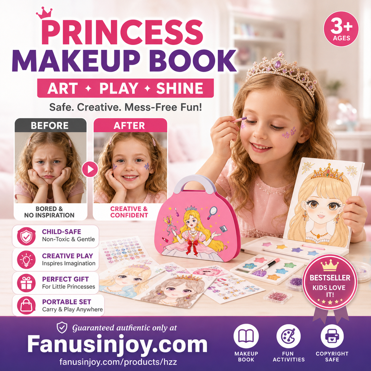 👑LAST DAY SALE 60% Off ✨ Princess Paper Makeup & Diamond Art Craft Kit🎨Mess-Free Paper Play, Realistic Fun for Girls