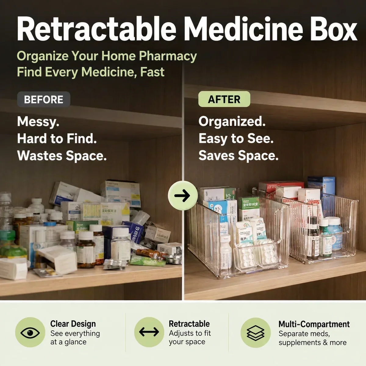 🎁Transparent Expandable Medicine Organizer — expandable, perfect for a tidy medicine cabinet 💊🗄️