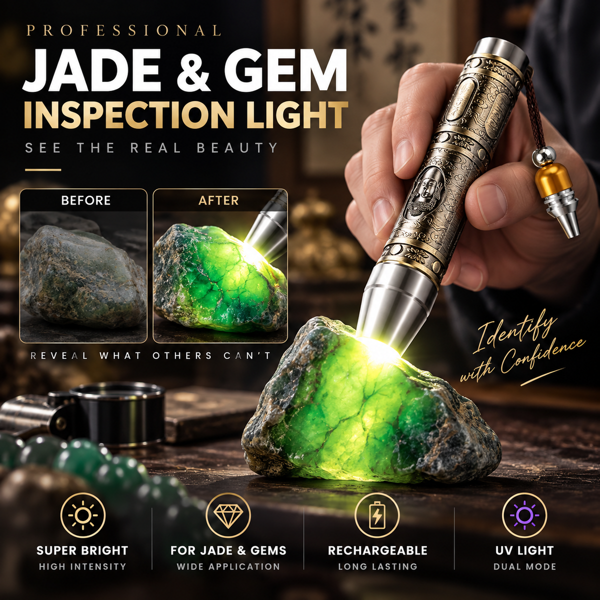 💎 LIMITED-TIME 50% OFF! 🔦 Multifunctional Gemstone Appraisal Flashlight – Triple Light, Penetrating, Rechargeable ⚡