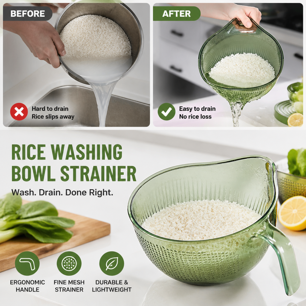 📢📢50% OFF & In Stock⏰ Wash Rice Without Losing a Grain – Fine Mesh Colander Bowl with Handle. UK Stock ✨