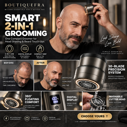⚡ LIMITED-TIME 50% OFF! 🪒 2-in-1 Smart Head Shaver & Beard Trimmer – Easy Grooming, Rinsable Head & Digital Display 🔥
