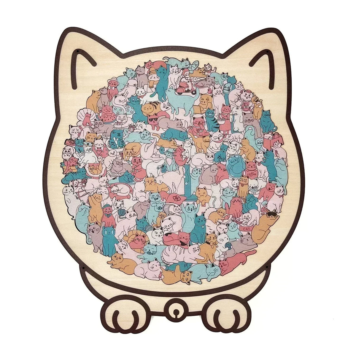 🎁🧩135-Piece Morandi-Colored Cat Shaped Wooden Jigsaw Puzzle