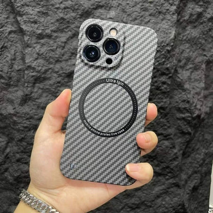 Carbon Fiber Texture Magnetic Wireless Charging Phone Case For iPhone