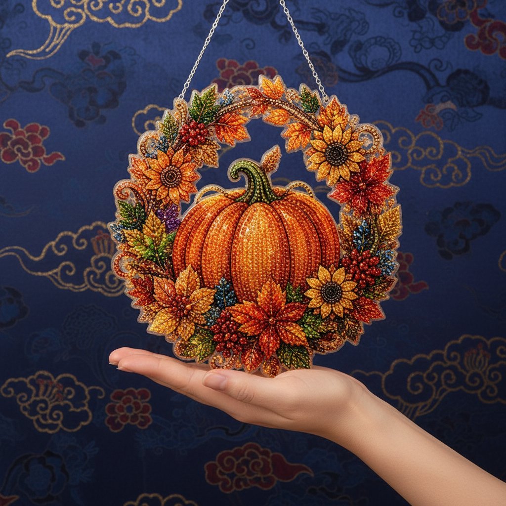 🍂 Fall Pumpkin Diamond Painting Wreath Hanging Ornament Complete DIY Kit