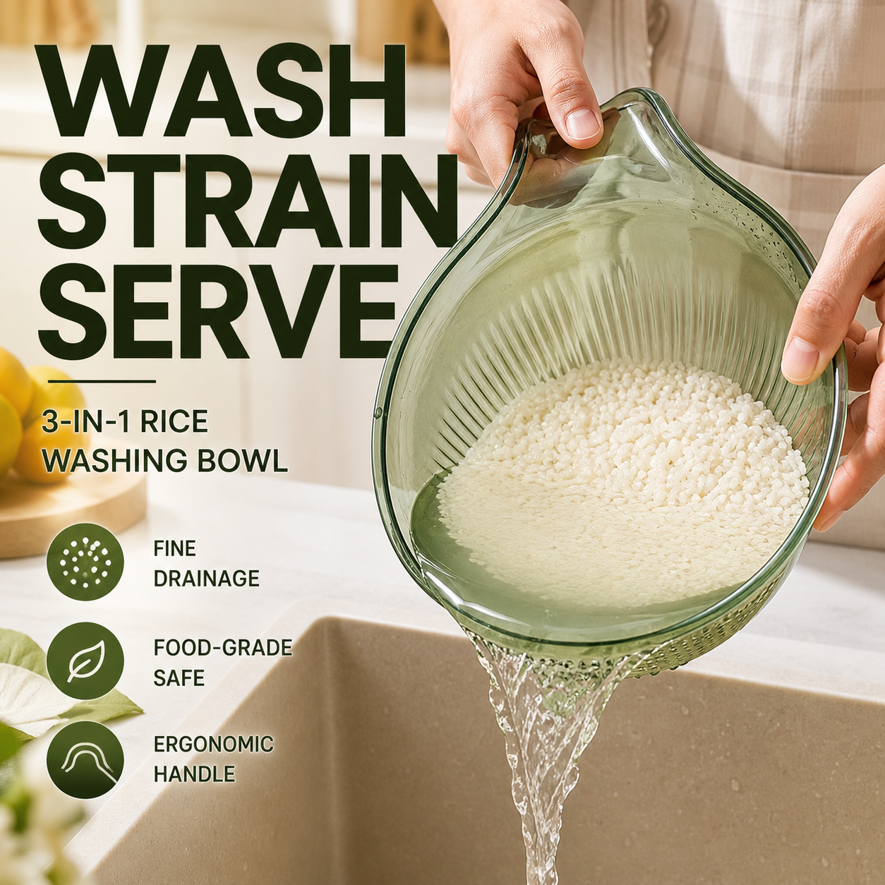 📢📢50% OFF & In Stock⏰ Wash Rice Without Losing a Grain – Fine Mesh Colander Bowl with Handle. UK Stock ✨