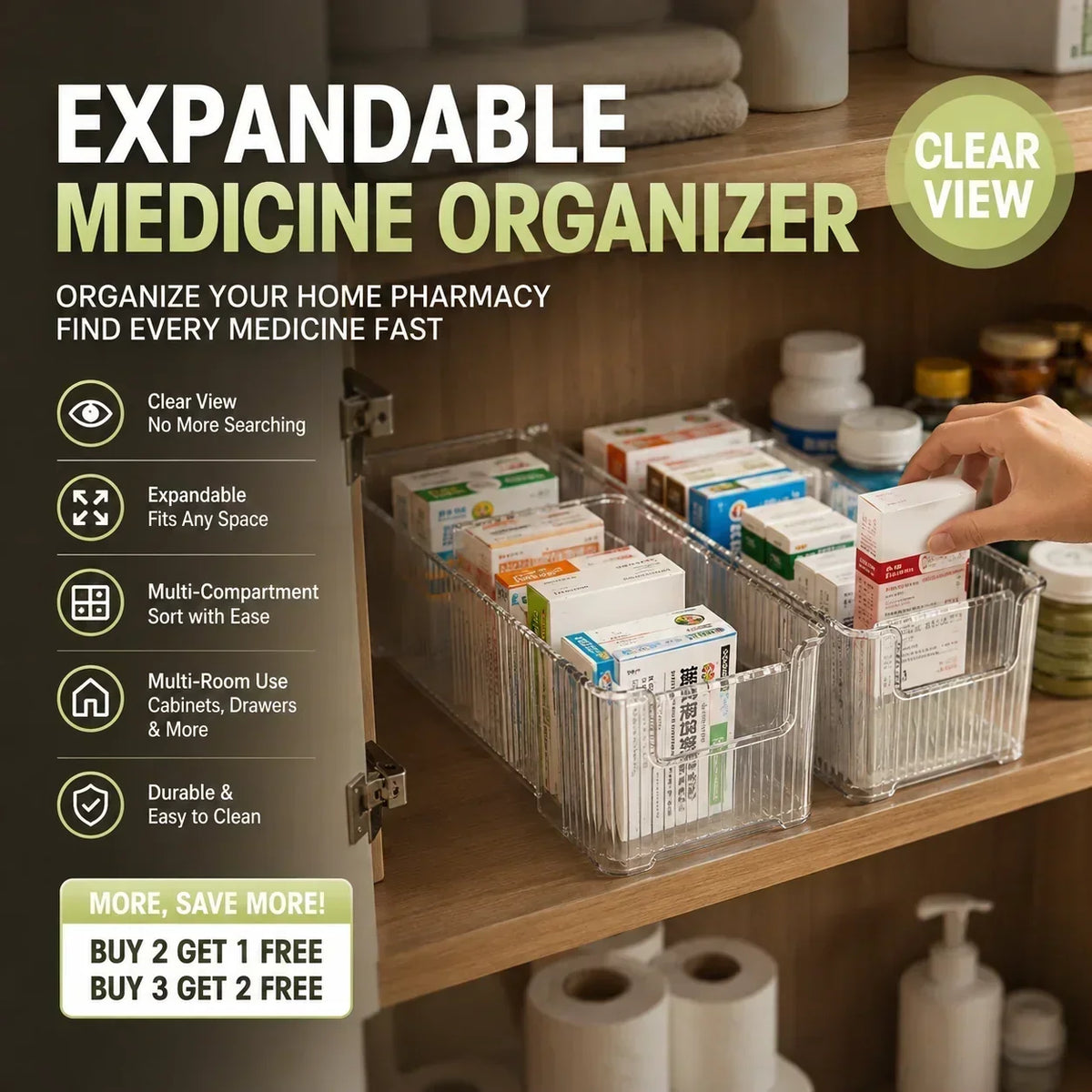 🎁Transparent Expandable Medicine Organizer — expandable, perfect for a tidy medicine cabinet 💊🗄️